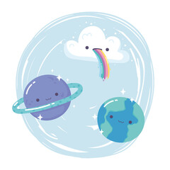 cloud rainbow tongue saturn and earth planets cartoon