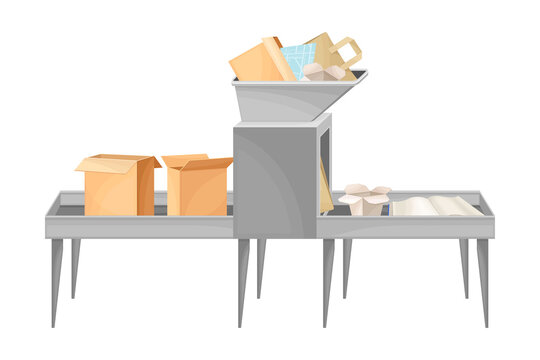 conveyor belt with cardboard boxes and packages