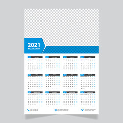 One Page Wall Calendar Design 2021. Set Wall Calendar template design 