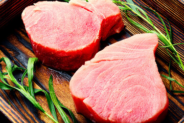 Fresh tuna fish steak