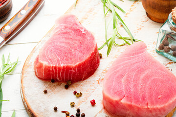 Fresh tuna fish steak