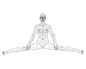 Low poly wireframe of a girl sitting on a twine. Front view. 3D. Vector illustration