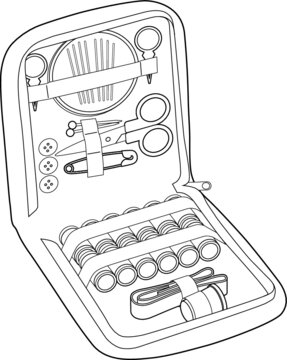 sewing kit open black and white clip art preview