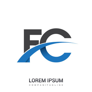 initial letter FC logotype company name colored blue and grey swoosh design. vector logo for business and company identity.