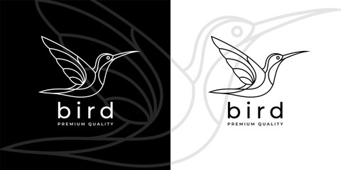 Hummingbird line icon template. Modern linear bird logo concept. Spring beauty brand identity illustration. Beautiful minimalist nature label vector design. © JoelMasson