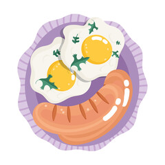 food dinner menu fresh cartoon fried eggs and sausages on dish