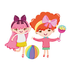 toys object for small kids to play cartoon, cute little girls with rattle and ball