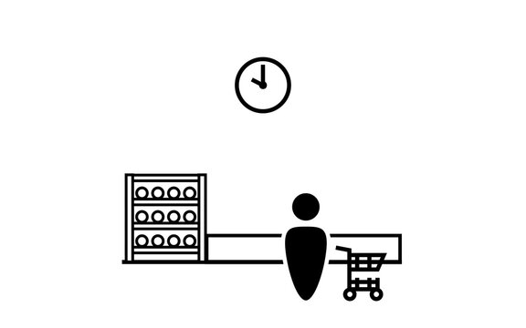 人の少ない時間帯に買い物するアイコンイラスト