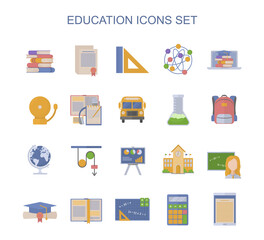 Education icons. School and study symbols for apps or web sites. Vector