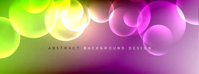 Vector abstract background liquid bubble circles on fluid gradient with shadows and light effects. Shiny design templates for text
