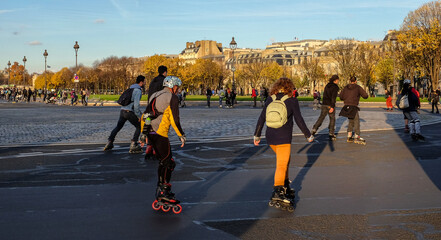  Young people are skating at Les Invalides in Paris