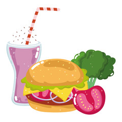 fast food menu restaurant unhealthy burger milkshake tomato and broccoli