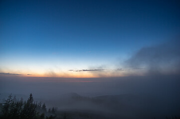 The night sky in the Carpathian mountains before sunrise