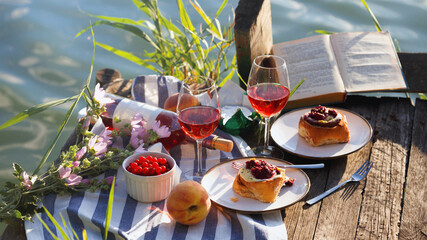  picnic on a wooden pier