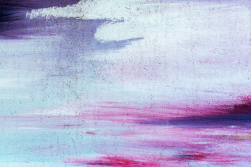 Abstract creative background of chaotic strokes of old cracked paint on concrete wall. Old surface with traces of paint, weathered, scratches and cracks for design