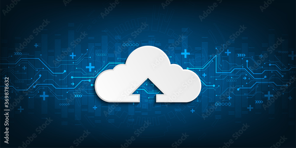Poster cloud interface that shows data uploading to the internet.