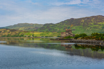 Eilean Donan Castle,  a historic landmark on a rock at the north part of Scotland.