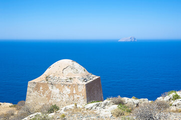 Fototapeta na wymiar Gramvousa island fortress building, Crete, Greece