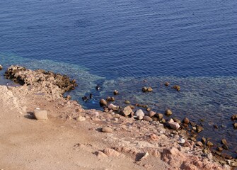 Top view of the Bells dive site in Dahab (South Sinai, Egypt). Dive site for divers.