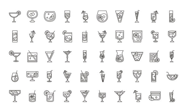cocktail icon liquor alcoholic drinks beverages glass cups icons set