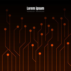 orange circuit technology abstract background, internet connection digital system space wallpaper, template for website cover poster banner brochure flat vector design