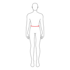 Men to do waist measurement fashion Illustration for size chart. 7.5 head size boy for site or online shop. Human body infographic template for clothes. 