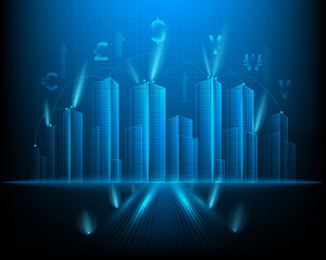 The city of money business and money transfer. Worldwide currency stock market. Eps10 stock vector illustration