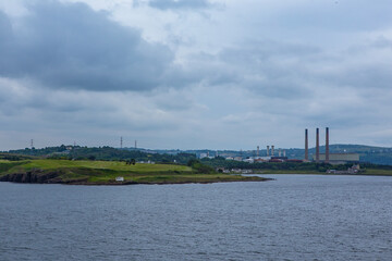The port in Larne, North Ireland, on a cloudy, day.