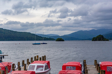 Lake Windermere on a cloudy day, in Lake District, England.