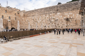 The female part of the Western Wall in the Old Town of Jerusalem in Israel