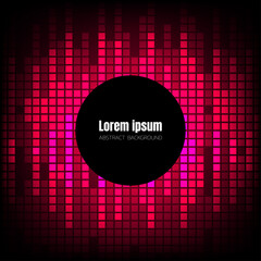 pink wave sound music pixel equalizer background and circle banner, square geometric digital space wallpaper, template for website cover poster brochure, flat vector graphic design