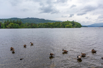 Lake Windermere on a cloudy day, in Lake District, England.