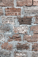 Abstract background old white brick wall with cracks and scratches. Landscape style. Great background or texture.