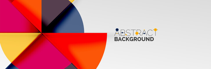 Bright color circles, abstract round shapes and triangles composition with shadow effects. Vector modern geometric design template