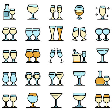 Wineglass icons set. Outline set of wineglass vector icons thin line color flat on white