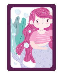 cute little mermaid cartoon character under the sea