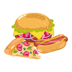 fast food pizza hot dog and hamburger menu restaurant unhealthy