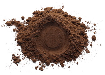 Milled coffee powder pile isolated on white background 