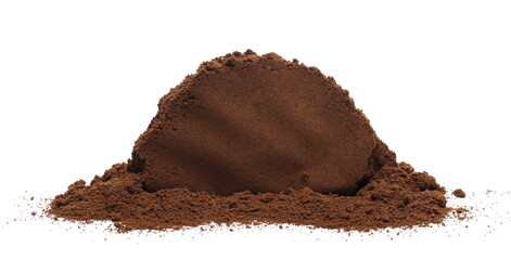 Milled coffee powder pile isolated on white background 