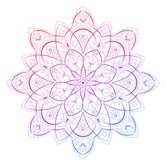 Round gradient mandala vector. Traditional oriental ornament with a concentric gradient. Vector element for applying to objects for yoga, meditation, spiritual practices.