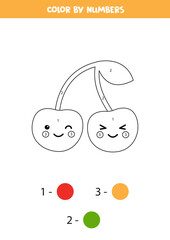 Color cute kawaii cherry by numbers. Game for kids.