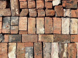 red old bricks laid in one plane