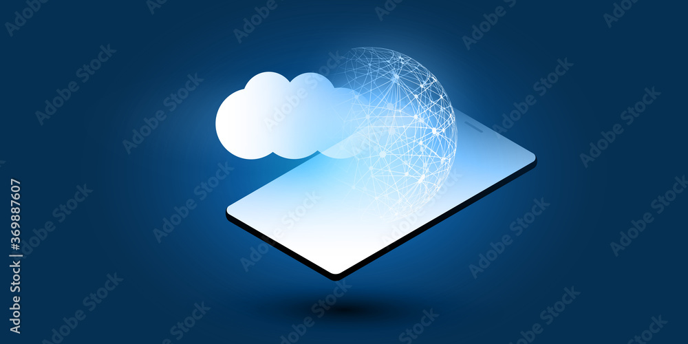 Poster futuristic cloud computing, network design concept - digital connections, technology background with
