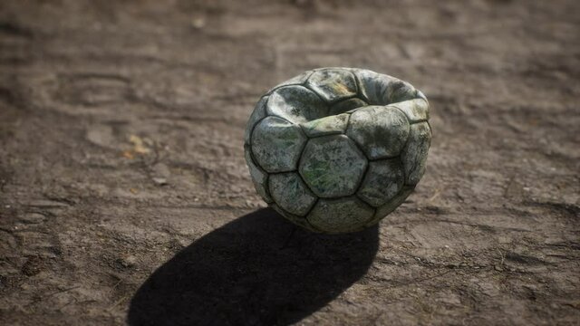 Old soccer ball the cement floor