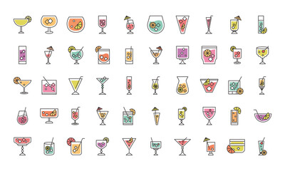 cocktail icon liquor alcoholic drinks beverages glass cups icons set