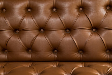 Dark brown leather chair with buttons background. Elegant vintage brown upholstery leather sofa with buttons texture