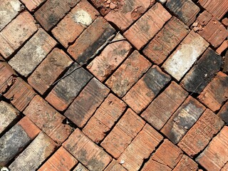 red old bricks laid in one plane