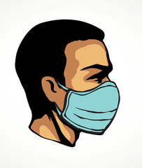Fototapeta premium Man in medical mask in profile. Vector drawing