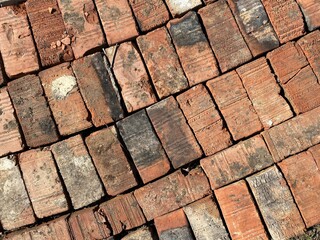 red old bricks laid in one plane