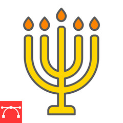 Big menorah color line icon, rosh hashanah and candle, menorah sign vector graphics, editable stroke filled outline icon, eps 10.